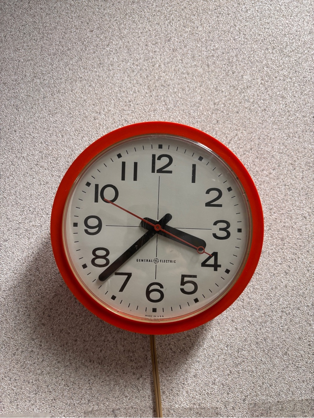 Vintage 1970’s General Electric Orange  Wall Clock with Bold Black Numerals